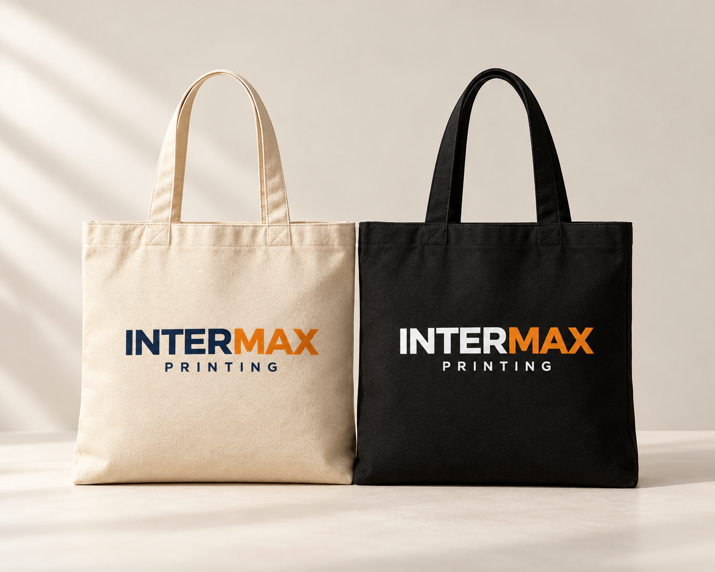 Custom cream and black tote bags