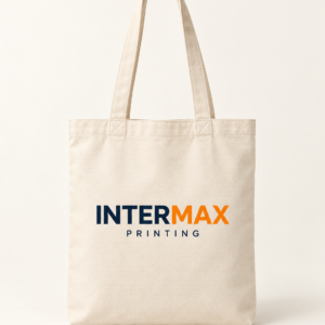 Cream canvas tote bag with Intermax Printing logo